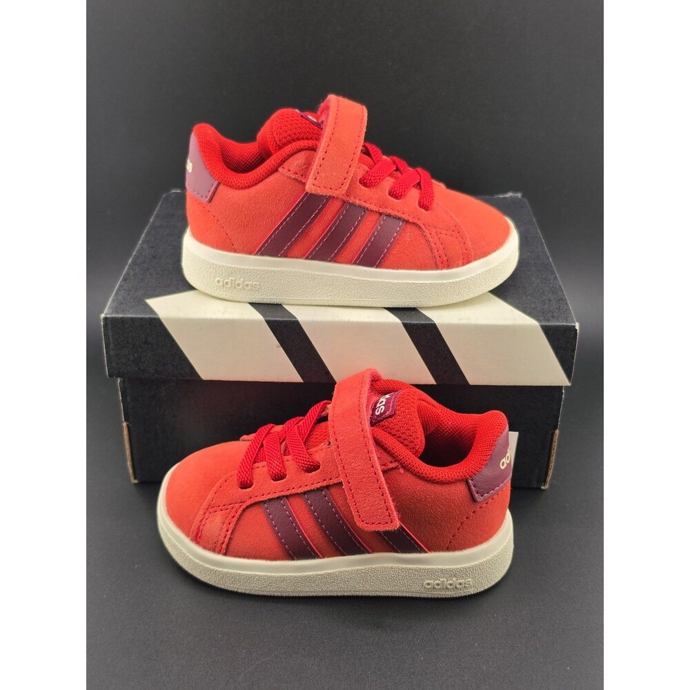 Adidas Grand Court 00s EL Kids 5K Red Suede Hook Loop Sneakers NEW JR0777
